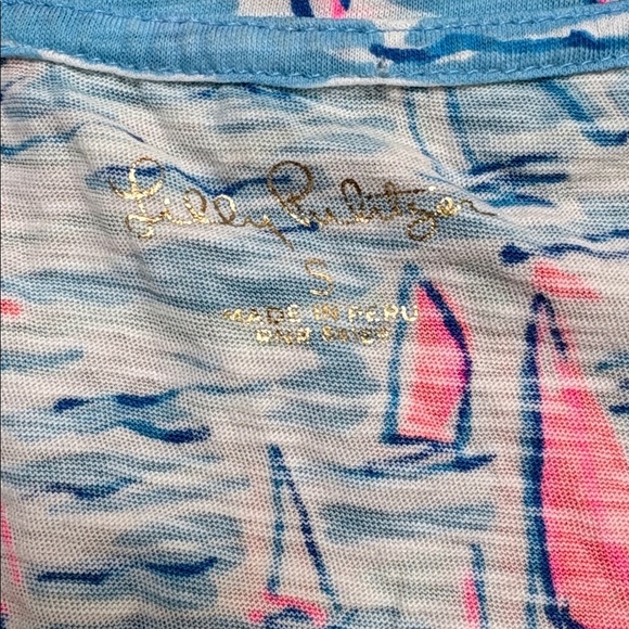 Lilly Pulitzer Etta Scoop Neck Top Tshirt boatylicious Zanzibar Blue Pink Small - Picture 6 of 7